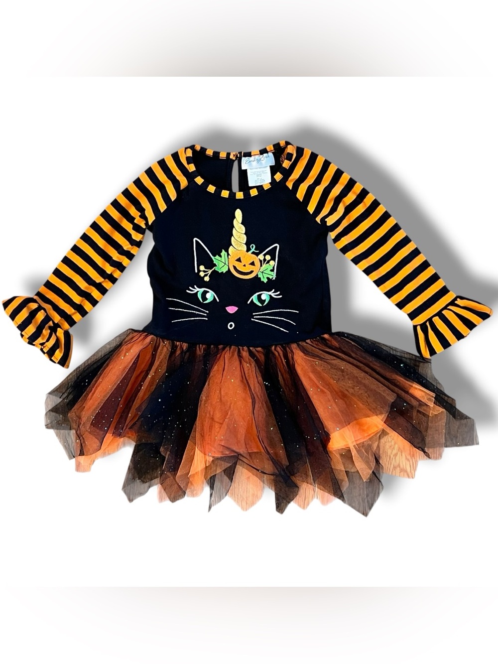 Emily Rose Black Cat Dress Shirt Sz 4 Tunic Striped Halloween Tutu Unicorn D-2
